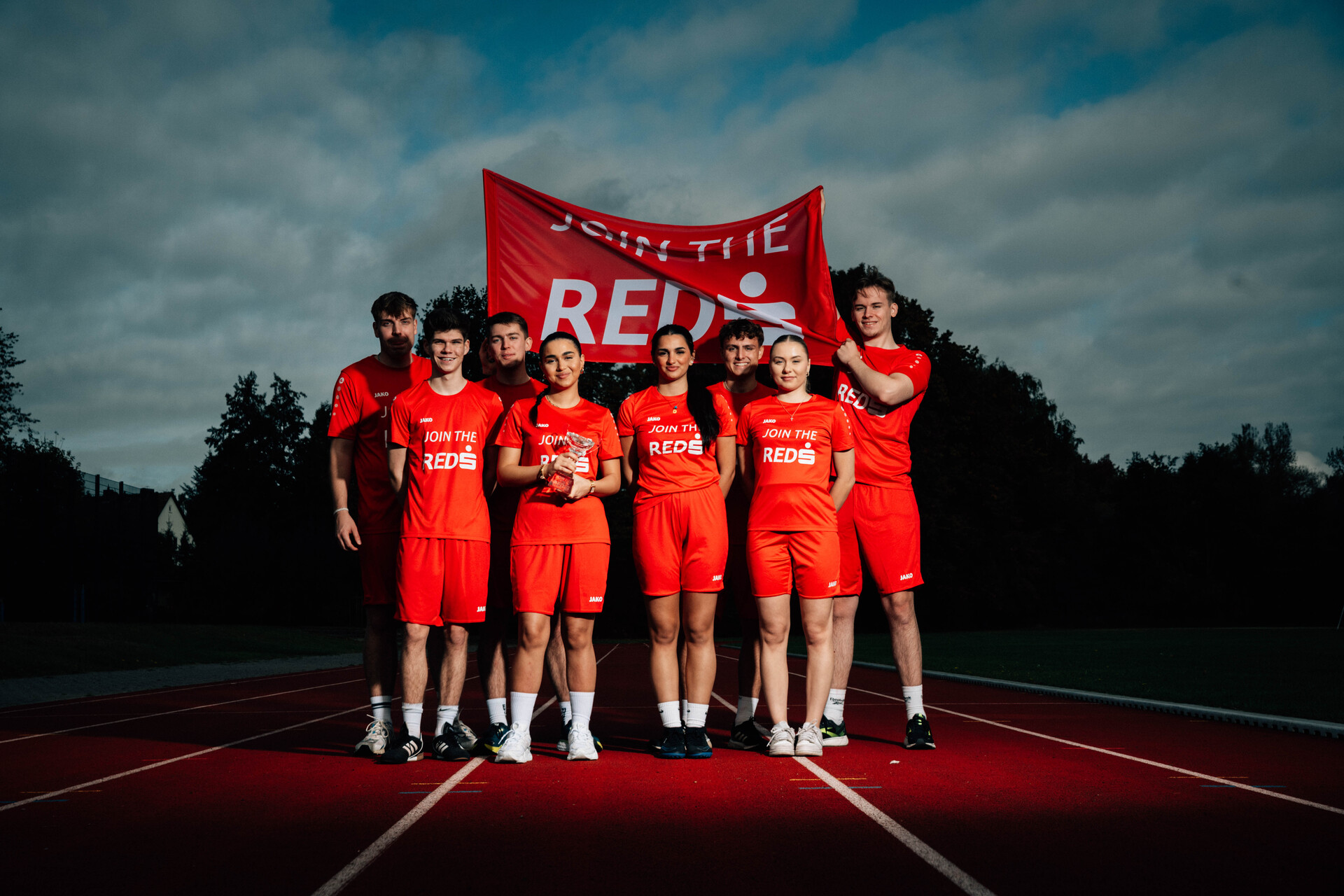 Fussballteam Gruppenfoto Abendstimmung
